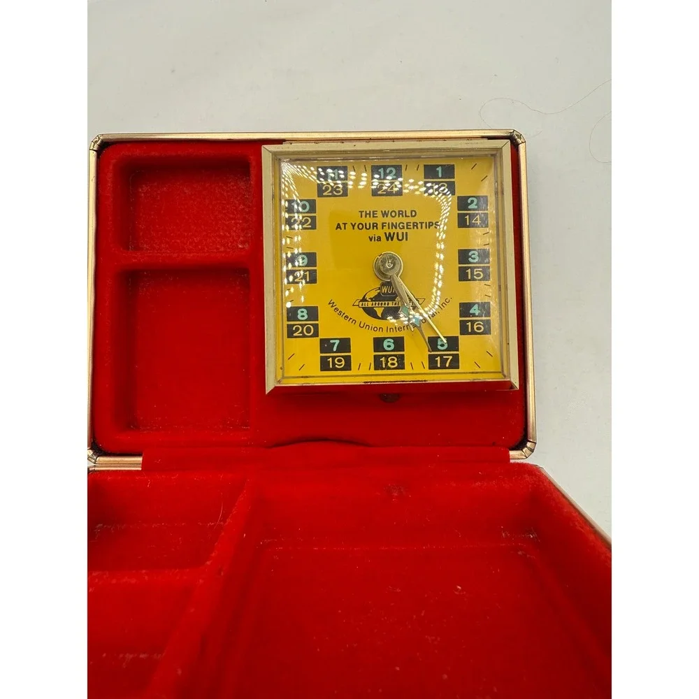 Vintage Western Union WUI Travel Alarm Clock Folding Case‎ Desk Decor